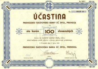 Prievidzská gazdovská banka, Prievidza - účastina, 1941